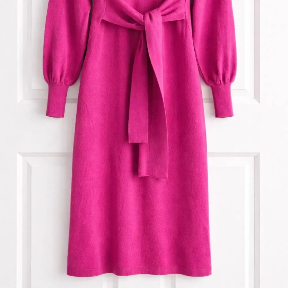 Ted Baker Essya Slouchy Tie Front Knit Midi Dress Cashmere Blend NWT